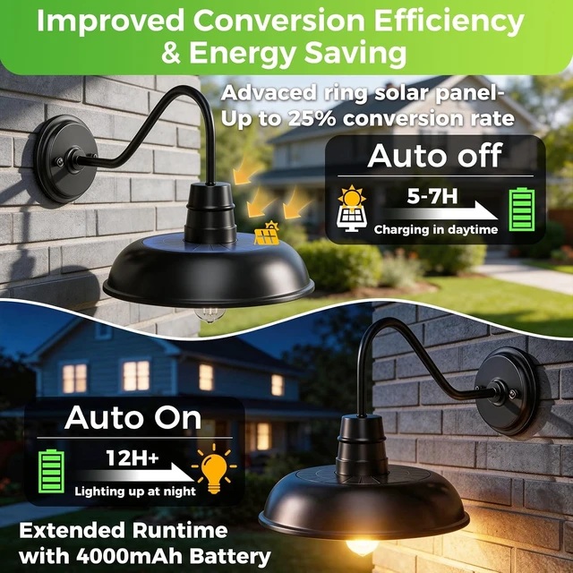 Alt view image 2 of 7 - Solar Barn Light for Outside, 12 Inch Solar Gooseneck Barn Light