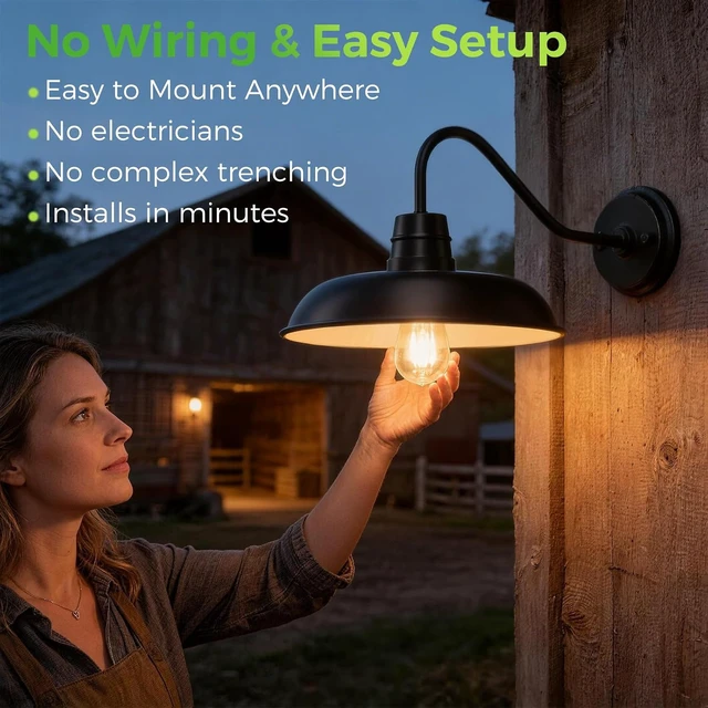 Alt view image 3 of 7 - Solar Barn Light for Outside, 12 Inch Solar Gooseneck Barn Light