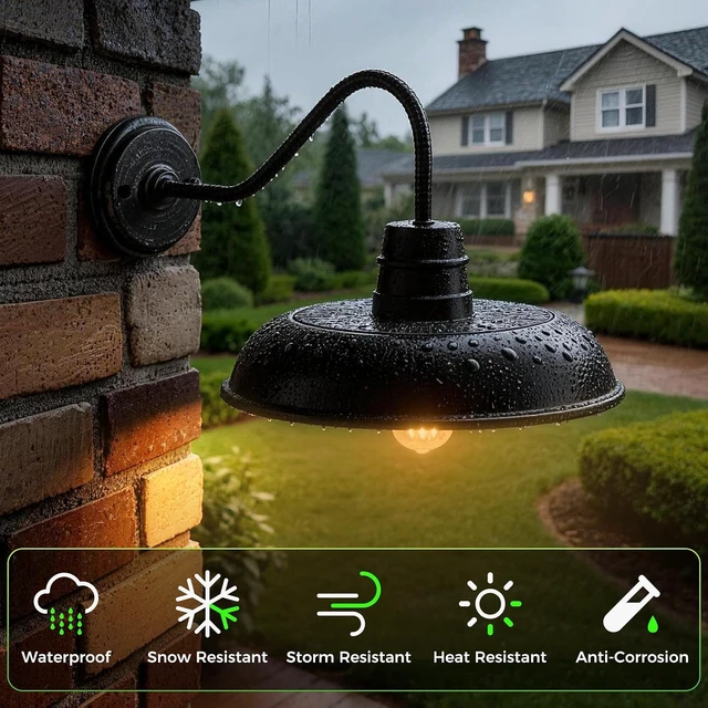 Alt view image 5 of 7 - Solar Barn Light for Outside, 12 Inch Solar Gooseneck Barn Light