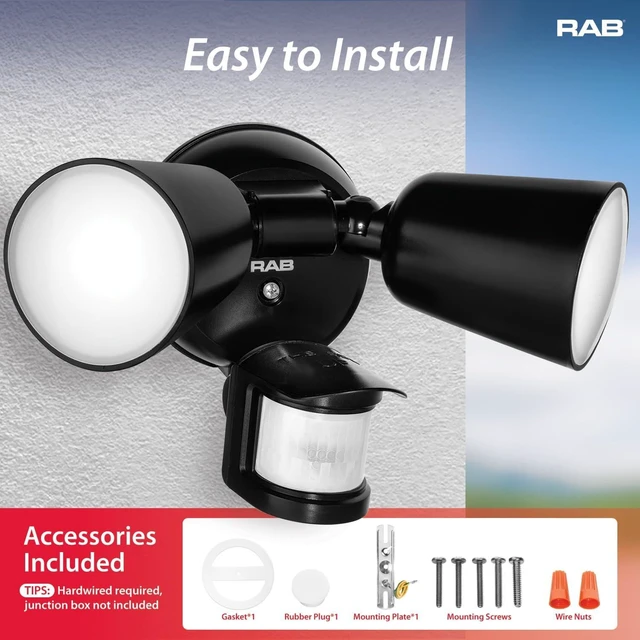 Alt view image 5 of 7 - RAB Lighting LU160 Luminator Motion Sensor Outdoor Lights - Flood Light for Security, Outside Dusk to Dawn Photocell, 3000k5000k Tunable, IP65 Weatherproof Rating, 160°Coverage, 50 Ft Range (Black)