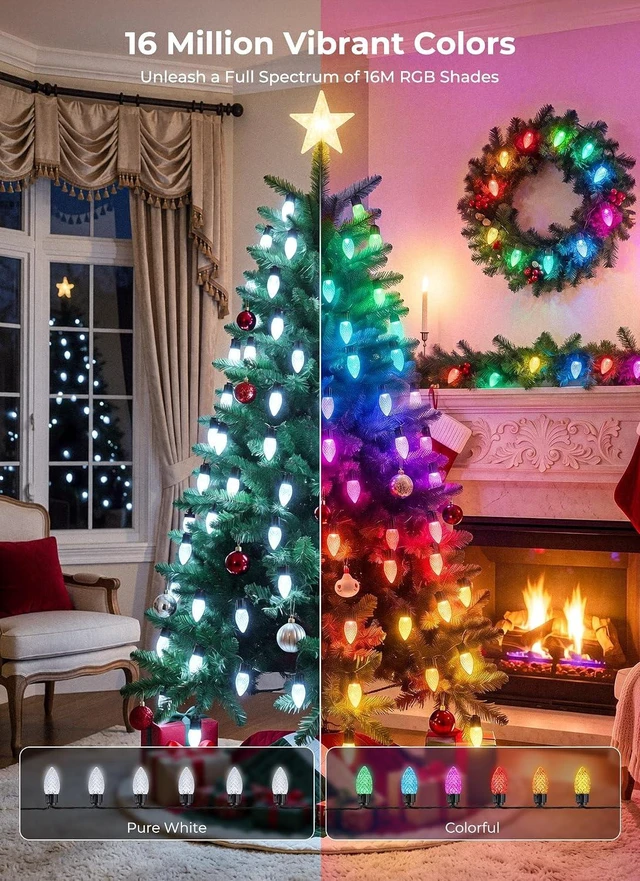 Alt view image 2 of 7 - Outdoor Christmas Lights, 100 LED C9 String Lights, Smart APP & Remote