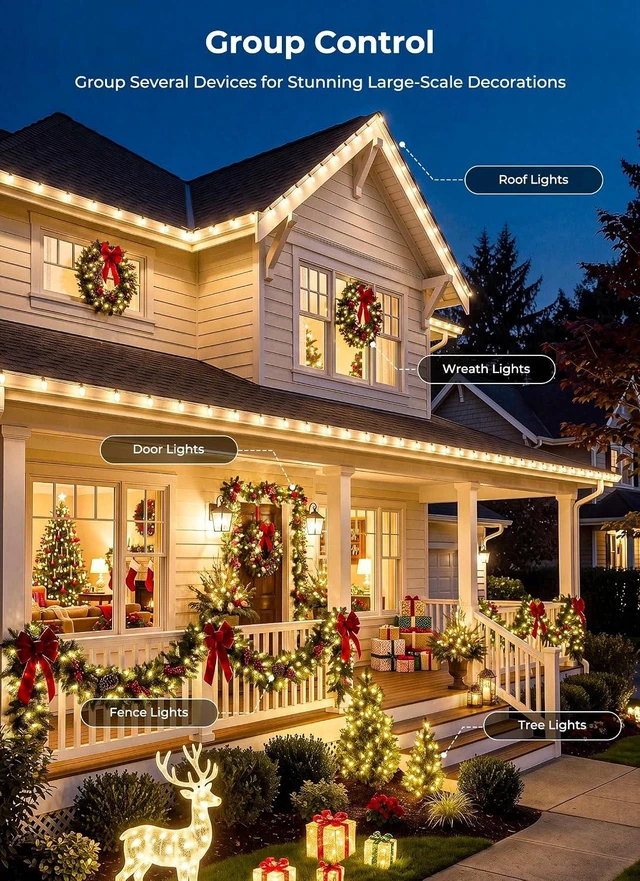Alt view image 7 of 7 - Outdoor Christmas Lights, 100 LED C9 String Lights, Smart APP & Remote