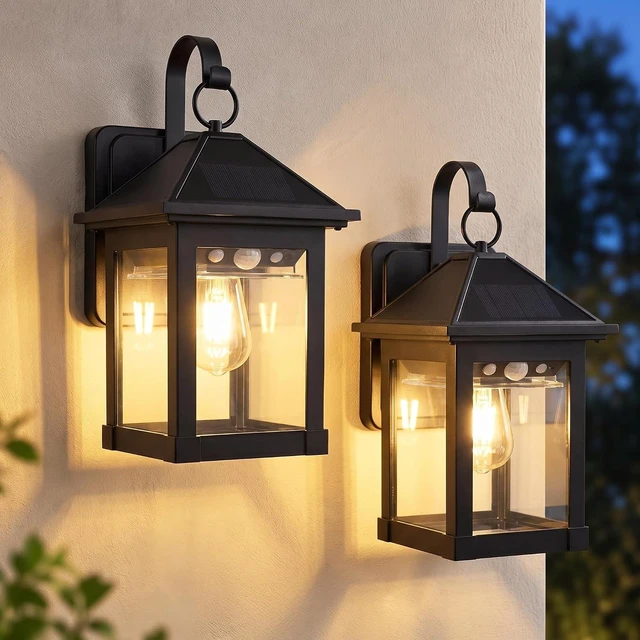 Main image of Solar Wall Lanterns Outdoor, 2 Pack Dusk to Dawn Motion Sensor 3 Modes