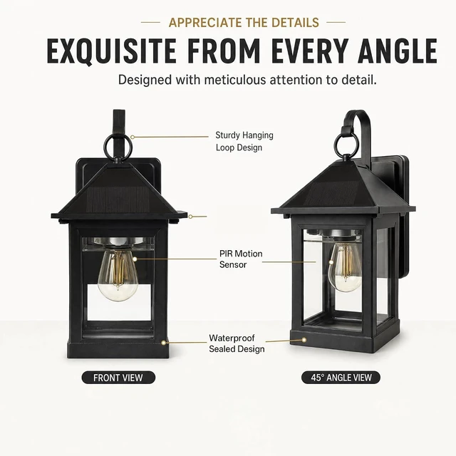 Alt view image 2 of 7 - Solar Wall Lanterns Outdoor, 2 Pack Dusk to Dawn Motion Sensor 3 Modes