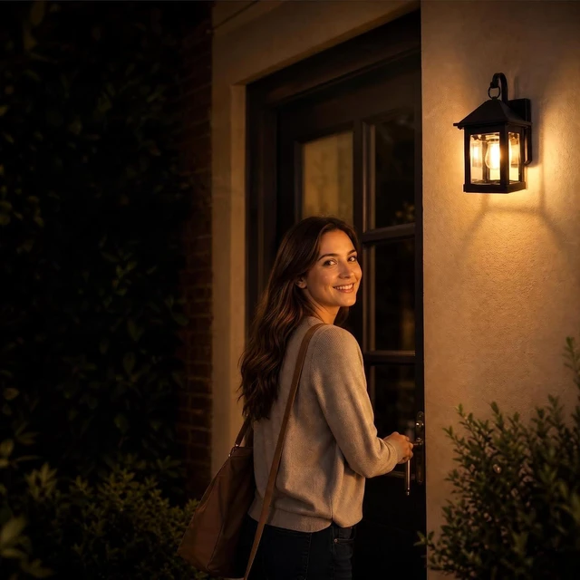 Alt view image 7 of 7 - Solar Wall Lanterns Outdoor, 2 Pack Dusk to Dawn Motion Sensor 3 Modes