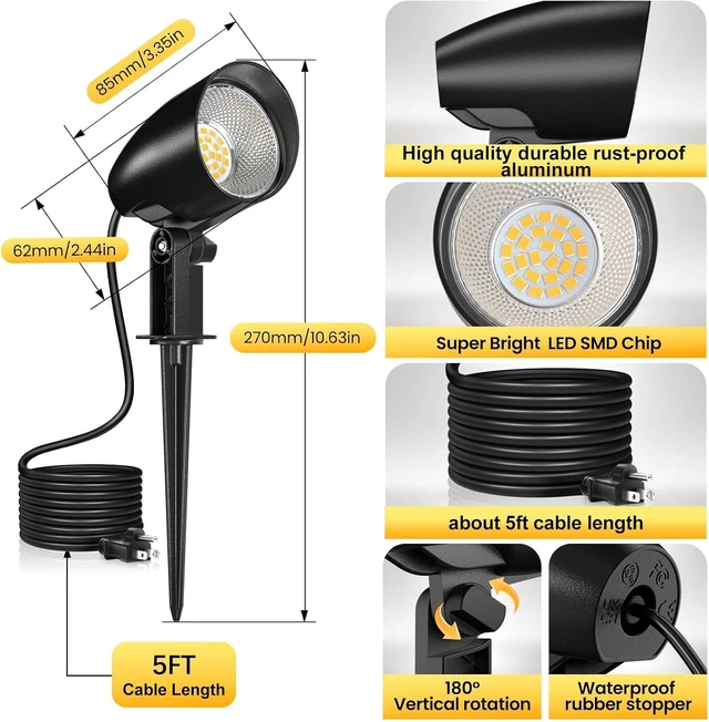 Alt view image 6 of 7 - 20W Outdoor Spotlight,IP66 Landscape Lighting for Yard, 2 Pack