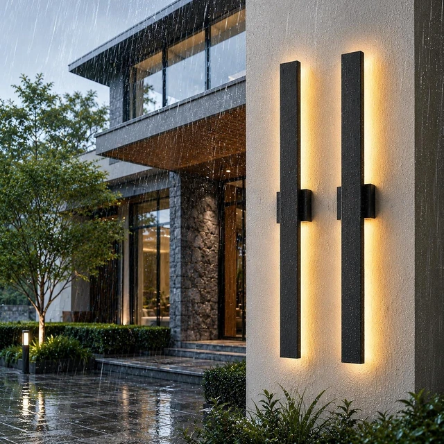 Main image of 2Pack Modern Outdoor Wall Lights Dimmable,23.6" Linear Led Exterior Wall Light,3CCT, Aluminum& PC,IP65-Waterproof, Long Exterior Lighting Fixtures for Front Door,Stair, Black,Wall,Garage