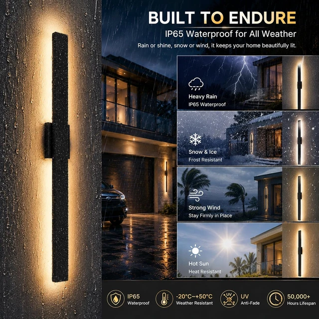 Alt view image 2 of 7 - 2Pack Modern Outdoor Wall Lights Dimmable,23.6" Linear Led Exterior Wall Light,3CCT, Aluminum& PC,IP65-Waterproof, Long Exterior Lighting Fixtures for Front Door,Stair, Black,Wall,Garage