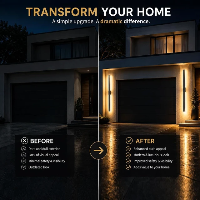 Alt view image 5 of 7 - 2Pack Modern Outdoor Wall Lights Dimmable,23.6" Linear Led Exterior Wall Light,3CCT, Aluminum& PC,IP65-Waterproof, Long Exterior Lighting Fixtures for Front Door,Stair, Black,Wall,Garage