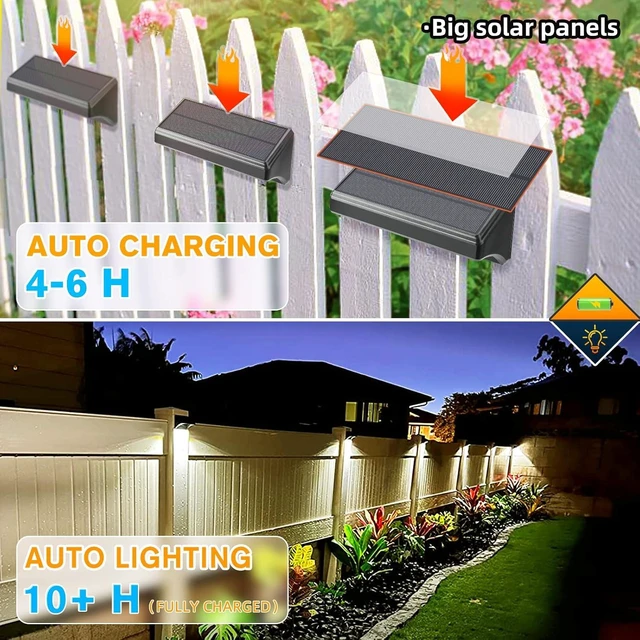 Alt view image 5 of 6 - Aulanto Solar Fence Lights 8 Pack-Plus,100 Lumen Big Outdoor Solar Light IP65 Waterproof, Warm White and 10 RGB Modes,Fence Lights Otdoor Solar Lighting for Backyard,Garden,Fence,Wall,Deck,Stairs.