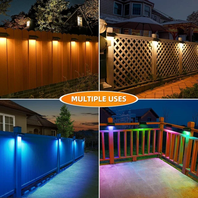 Alt view image 6 of 6 - Aulanto Solar Fence Lights 8 Pack-Plus,100 Lumen Big Outdoor Solar Light IP65 Waterproof, Warm White and 10 RGB Modes,Fence Lights Otdoor Solar Lighting for Backyard,Garden,Fence,Wall,Deck,Stairs.