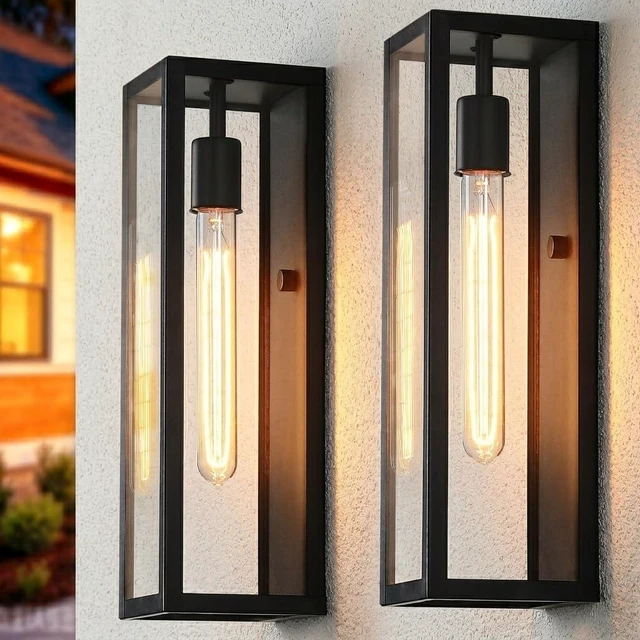 Main image of 16" Large Outdoor Porch Lights Wall Mount 2-Pack, Matte Black
