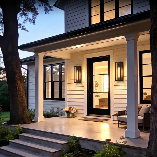 Alt view image 2 of 7 - 16" Large Outdoor Porch Lights Wall Mount 2-Pack, Matte Black