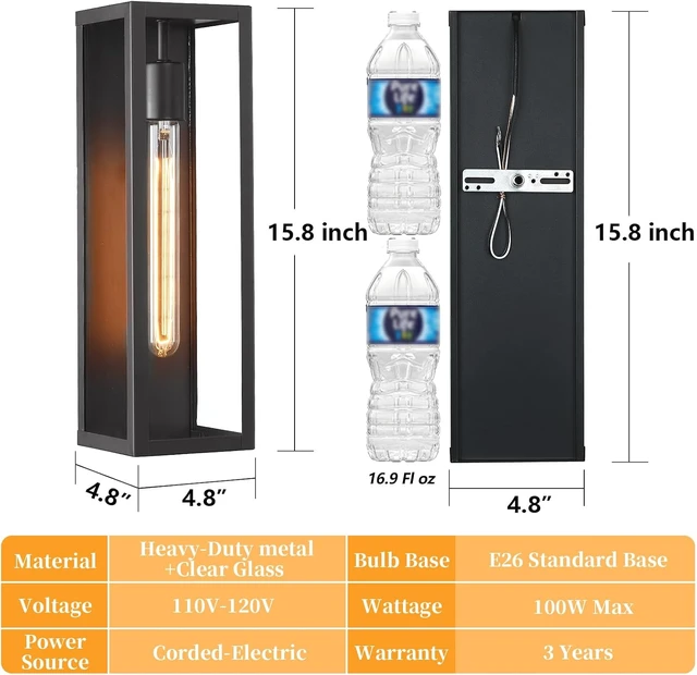 Alt view image 6 of 7 - 16" Large Outdoor Porch Lights Wall Mount 2-Pack, Matte Black