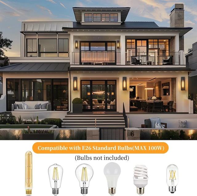 Alt view image 7 of 7 - 16" Large Outdoor Porch Lights Wall Mount 2-Pack, Matte Black