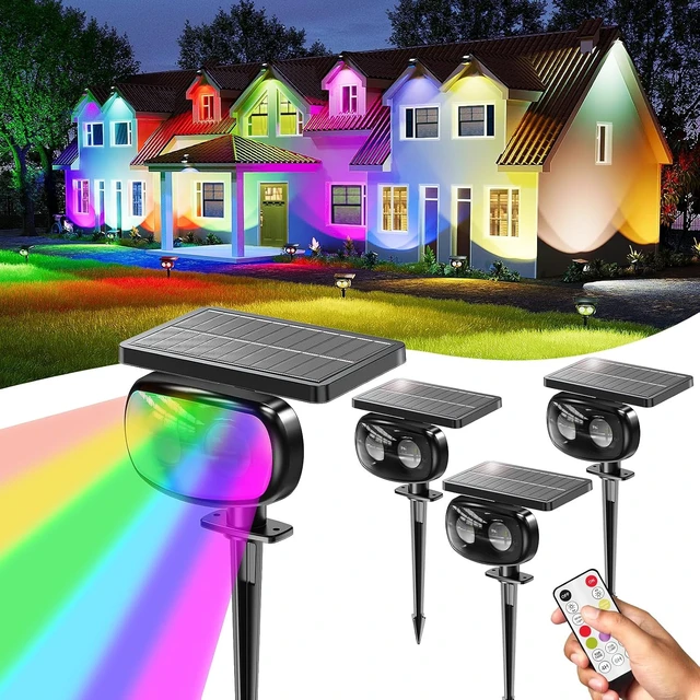 Main image of Solar Spot Lights Outdoor Waterproof IP68,RGB Spotlights with Remote,4-Pack
