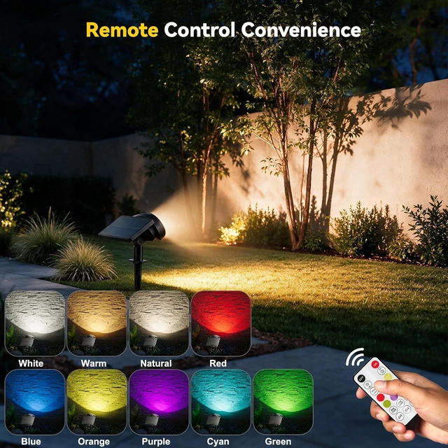 Alt view image 4 of 7 - Solar Spot Lights Outdoor Waterproof IP68,RGB Spotlights with Remote,4-Pack