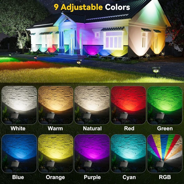 Alt view image 3 of 7 - Solar Spot Lights Outdoor Waterproof IP68,RGB Spotlights with Remote,4-Pack
