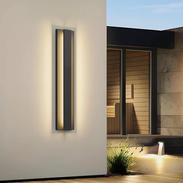 Main image of LamQee 23.6 Inch Modern Outdoor Wall Light Exterior Lighting Fixtures, 3000K 24W LED Contemporary Outdoor Sconces Wall Lighting, Matte Black Outside Wall Mount Lights for House Garage Porch Patio Door