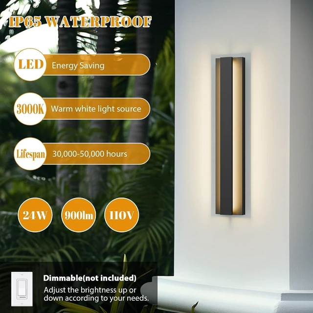 Alt view image 5 of 7 - LamQee 23.6 Inch Modern Outdoor Wall Light Exterior Lighting Fixtures, 3000K 24W LED Contemporary Outdoor Sconces Wall Lighting, Matte Black Outside Wall Mount Lights for House Garage Porch Patio Door