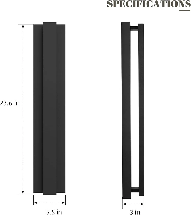 Alt view image 6 of 7 - LamQee 23.6 Inch Modern Outdoor Wall Light Exterior Lighting Fixtures, 3000K 24W LED Contemporary Outdoor Sconces Wall Lighting, Matte Black Outside Wall Mount Lights for House Garage Porch Patio Door
