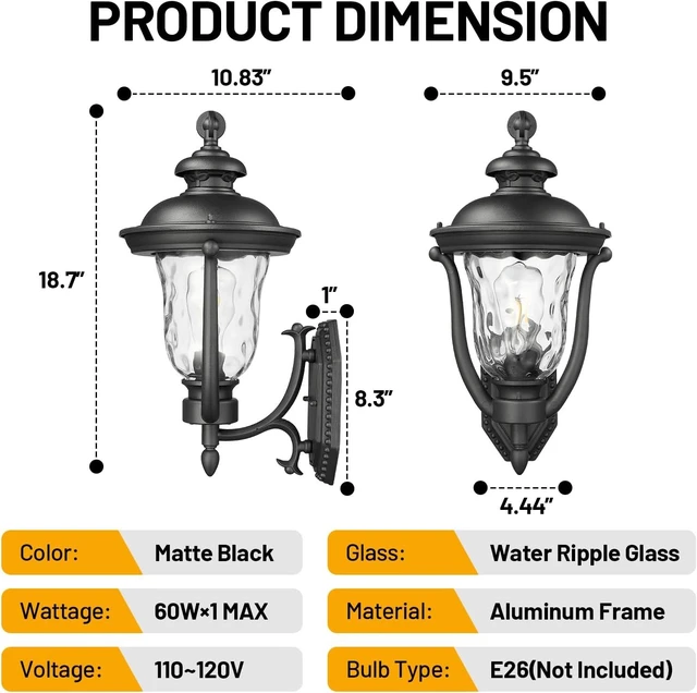 Alt view image 3 of 7 - Porch Lights Outdoor Light Fixtures Wall Mount Exterior Lights