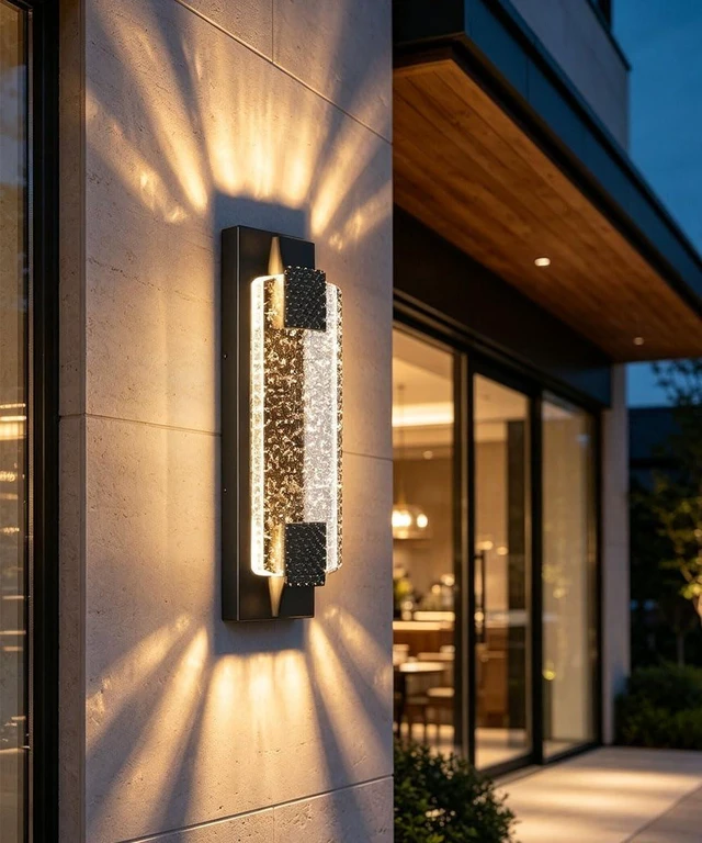 Main image of Tipace 15.7in Black Outdoor Wall Sconces Modern LED Crystal Exterior Lights, Long Linear Porch Lights Outside Lighting for Entrance, Hallway, Garage,Patio,Doorway