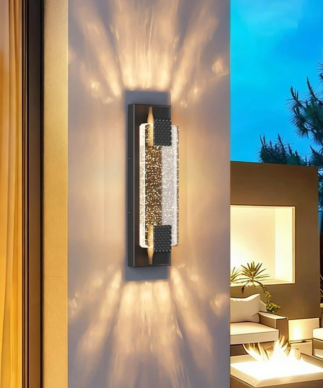 Alt view image 3 of 7 - Tipace 15.7in Black Outdoor Wall Sconces Modern LED Crystal Exterior Lights, Long Linear Porch Lights Outside Lighting for Entrance, Hallway, Garage,Patio,Doorway