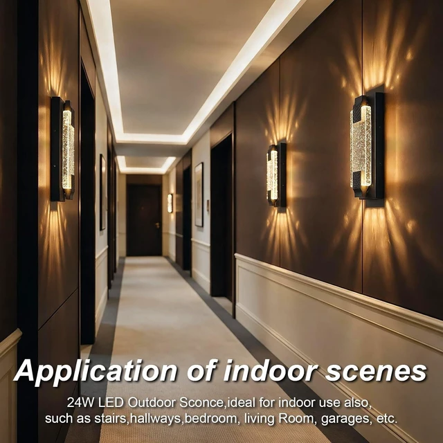 Alt view image 4 of 7 - Tipace 15.7in Black Outdoor Wall Sconces Modern LED Crystal Exterior Lights, Long Linear Porch Lights Outside Lighting for Entrance, Hallway, Garage,Patio,Doorway