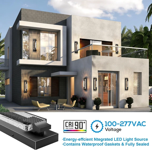 Alt view image 6 of 7 - Tipace 15.7in Black Outdoor Wall Sconces Modern LED Crystal Exterior Lights, Long Linear Porch Lights Outside Lighting for Entrance, Hallway, Garage,Patio,Doorway