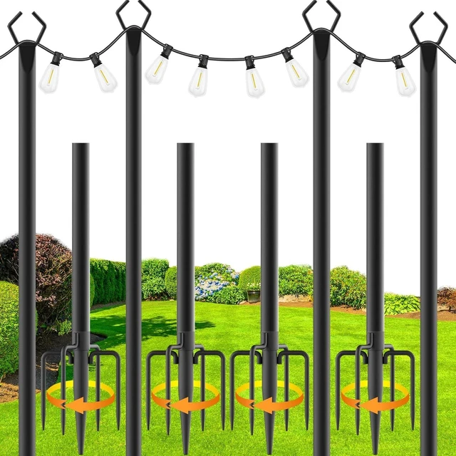 Main image of zoegi 4 Pack 10Ft String Light Poles,Light Poles for Outside Lights with Fork,Outdoor Brackets Hanging Lights,Metal Stand for Deck Patio,Backyard,Wedding,Deck,Party (4Pack)