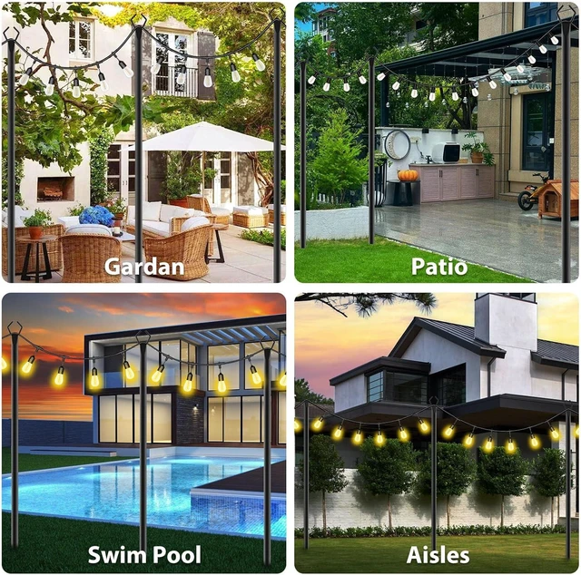 Alt view image 2 of 7 - zoegi 4 Pack 10Ft String Light Poles,Light Poles for Outside Lights with Fork,Outdoor Brackets Hanging Lights,Metal Stand for Deck Patio,Backyard,Wedding,Deck,Party (4Pack)