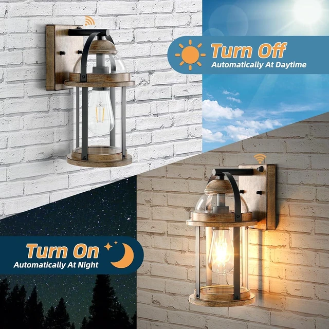 Alt view image 2 of 7 - OKELI Dusk to Dawn Outdoor Wall Lights, Waterproof Lighting Fixtures Rustic Farmhouse Wall Lanterns with Clear Glass Shades Anti-Rust Outside Lights for Garage Patio Porch(Wood Grain, 1 Pack)