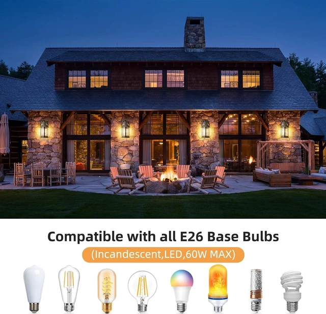 Alt view image 4 of 7 - OKELI Dusk to Dawn Outdoor Wall Lights, Waterproof Lighting Fixtures Rustic Farmhouse Wall Lanterns with Clear Glass Shades Anti-Rust Outside Lights for Garage Patio Porch(Wood Grain, 1 Pack)
