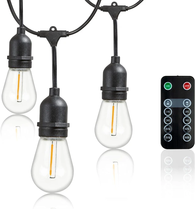 Main image of Newhouse Lighting LED String Lights with Weatherproof Technology, Dimmable with Wireless Remote Control, 48ft and 16 (15+1 Free) LED Light Bulbs Included, Black (CSTRINGLEDDIM)