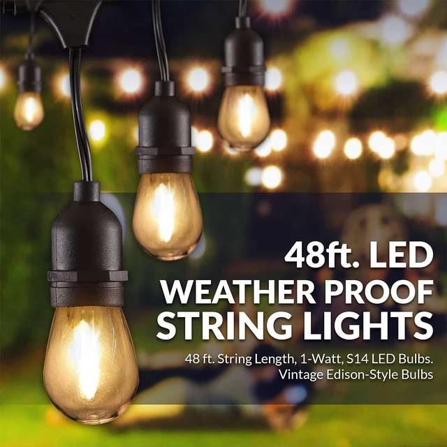 Alt view image 3 of 7 - Newhouse Lighting LED String Lights with Weatherproof Technology, Dimmable with Wireless Remote Control, 48ft and 16 (15+1 Free) LED Light Bulbs Included, Black (CSTRINGLEDDIM)