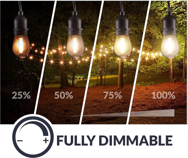 Alt view image 2 of 7 - Newhouse Lighting LED String Lights with Weatherproof Technology, Dimmable with Wireless Remote Control, 48ft and 16 (15+1 Free) LED Light Bulbs Included, Black (CSTRINGLEDDIM)