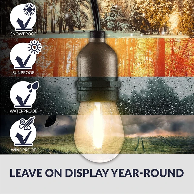 Alt view image 4 of 7 - Newhouse Lighting LED String Lights with Weatherproof Technology, Dimmable with Wireless Remote Control, 48ft and 16 (15+1 Free) LED Light Bulbs Included, Black (CSTRINGLEDDIM)