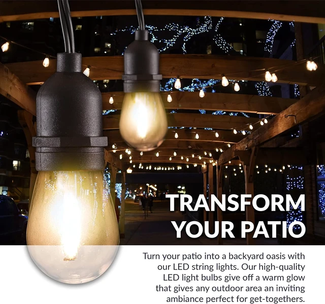 Alt view image 5 of 7 - Newhouse Lighting LED String Lights with Weatherproof Technology, Dimmable with Wireless Remote Control, 48ft and 16 (15+1 Free) LED Light Bulbs Included, Black (CSTRINGLEDDIM)