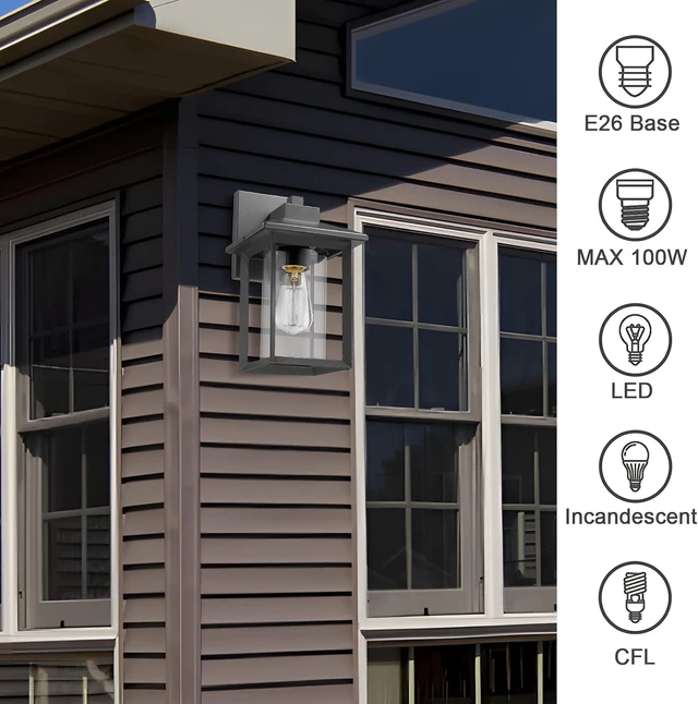 Alt view image 5 of 7 - Outdoor Wall Mount Lights, H11.84 Exterior Wall Sconces, Outdoor Lighting Fixture, Exterior Lantern, Lighting Fixture for Patio, Porch (Black, 11.84" H)