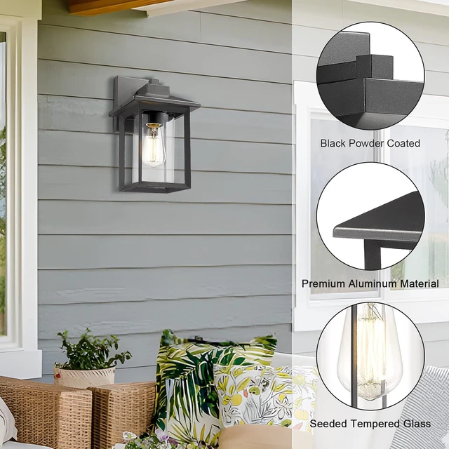 Alt view image 4 of 7 - Outdoor Wall Mount Lights, H11.84 Exterior Wall Sconces, Outdoor Lighting Fixture, Exterior Lantern, Lighting Fixture for Patio, Porch (Black, 11.84" H)