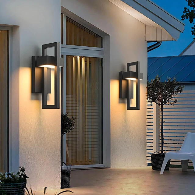 Alt view image 2 of 7 - Outdoor Wall Lights Modern LED Exterior Lighting Fixtures, 3000K 20W Outdoor Wall Sconce for Porch, Matte Black Outside Wall Mount Lights for Front Door House Garage Indoor 2 Packs