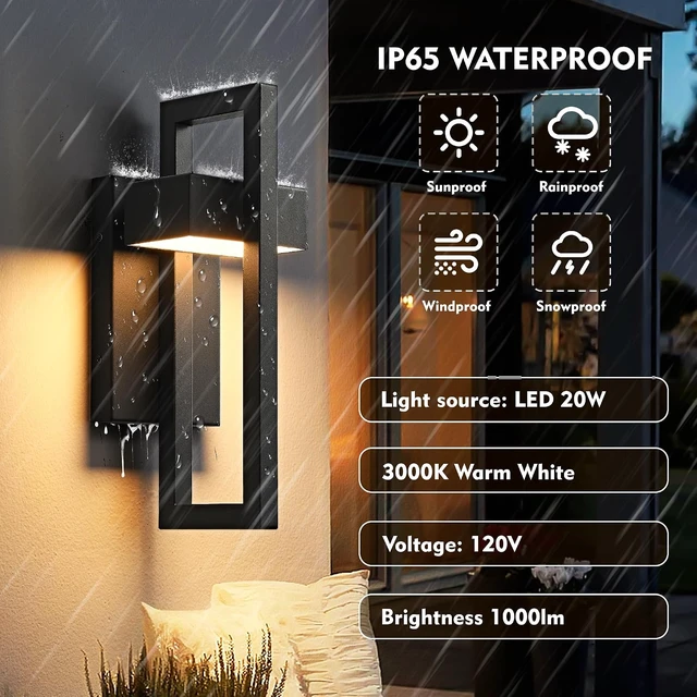 Alt view image 4 of 7 - Outdoor Wall Lights Modern LED Exterior Lighting Fixtures, 3000K 20W Outdoor Wall Sconce for Porch, Matte Black Outside Wall Mount Lights for Front Door House Garage Indoor 2 Packs