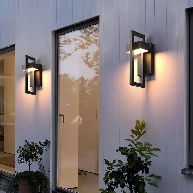 Alt view image 6 of 7 - Outdoor Wall Lights Modern LED Exterior Lighting Fixtures, 3000K 20W Outdoor Wall Sconce for Porch, Matte Black Outside Wall Mount Lights for Front Door House Garage Indoor 2 Packs
