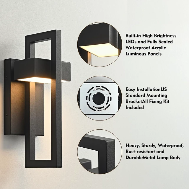 Alt view image 7 of 7 - Outdoor Wall Lights Modern LED Exterior Lighting Fixtures, 3000K 20W Outdoor Wall Sconce for Porch, Matte Black Outside Wall Mount Lights for Front Door House Garage Indoor 2 Packs