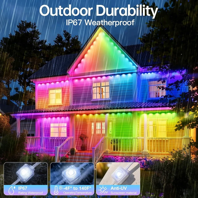 Alt view image 2 of 7 - Permanent Outdoor Lights 200ft RGB+IC Outdoor String Lights App&Voice Control,IP67 Waterproof,100 Scene Modes Decoration for Home Christmas,Halloween,Holiday100ftx2pack