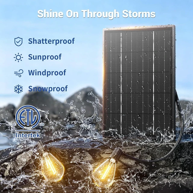 Alt view image 4 of 7 - 100FT Solar String Lights Outdoor Waterproof, 35+1 LED Solar Powered Lights with Remote Control, 3 Light Modes & Dimmable, USB-C Charging for Patio, Backyard, Garden, Camping