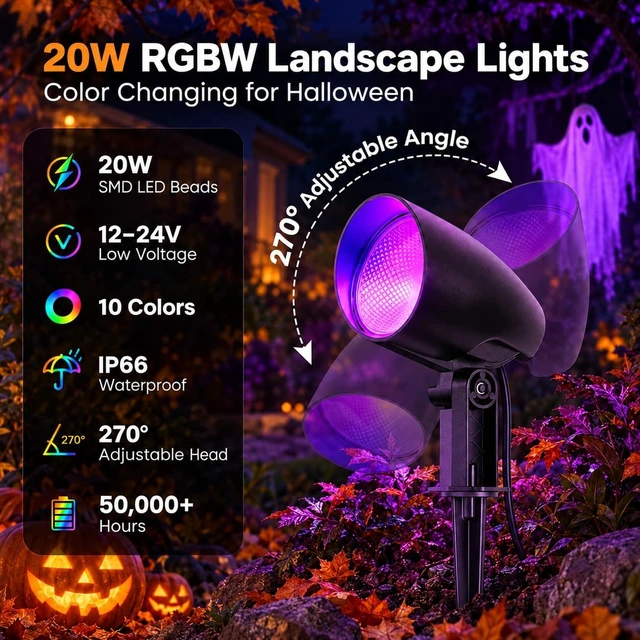 Alt view image 2 of 7 - RGBW Low Voltage Landscape Lighting Kit, 20W Outdoor Spotlight 6Pack
