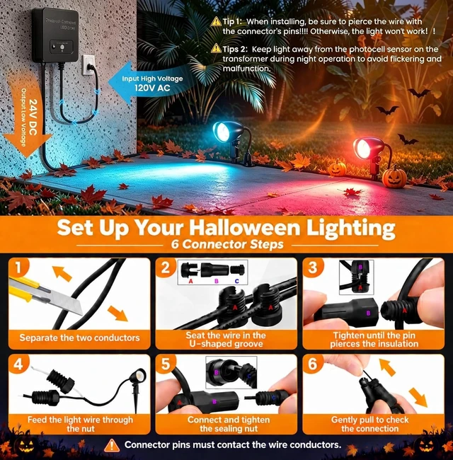 Alt view image 6 of 7 - RGBW Low Voltage Landscape Lighting Kit, 20W Outdoor Spotlight 6Pack