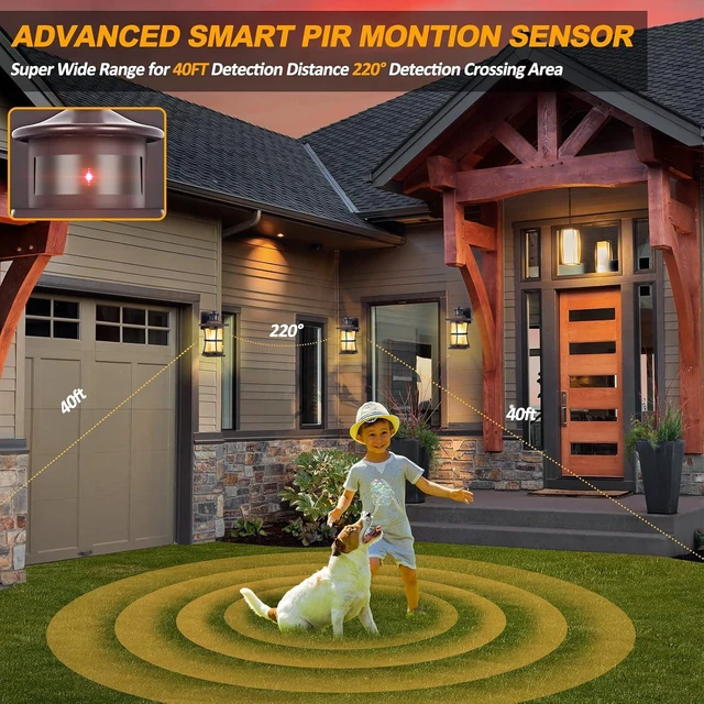 Alt view image 2 of 7 - 2 Packs Motion Sensor Outdoor Lights - Dusk to Dawn Outdoor Lighting, Oil Rubbed Bronze Porch Lights Outdoor Wall Sconce, Waterproof Exterior Light Fixtures for House, Garage, Entryway Anti-Rust, E26